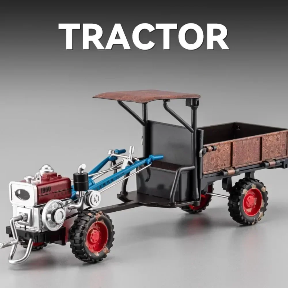 1:24 Scale Retro Walking Tractor Car Model Toy Alloy Diecast Sound Light Agricultural Vehicles Collection Decorations for Kids