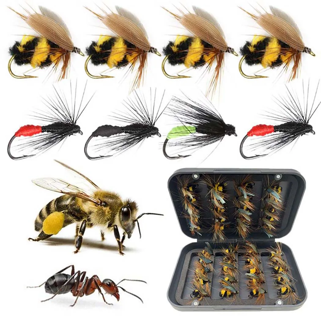 25Pcs Artificial Insect Fly Trout Fishing Lures with Bionic Bait Bee/Ant Essential Tackle for Successful Fishing