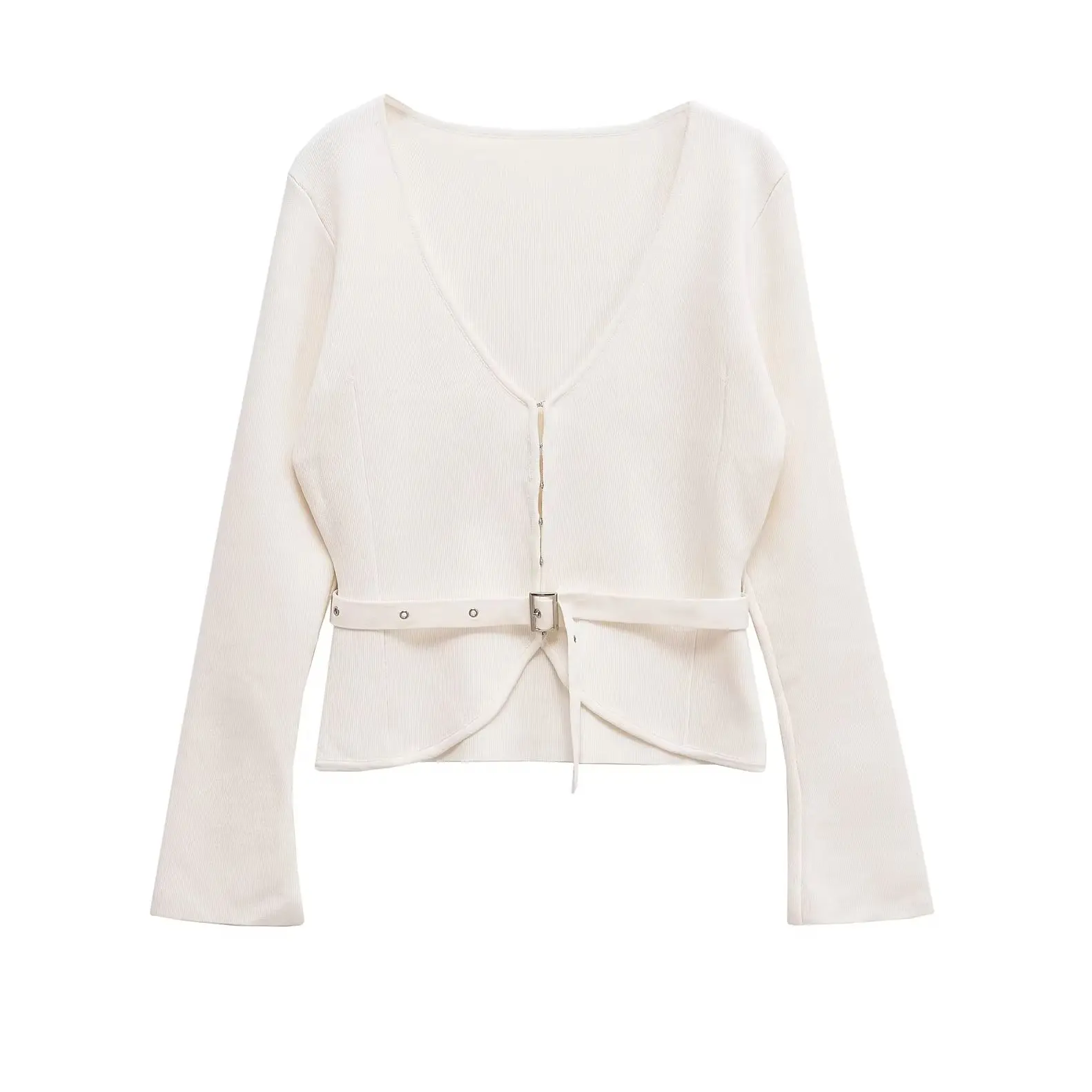 KONDALA Chic Elegant Beige Knitted Woman Sweaters Fashion 2025 V-Neck Slim Knitwear Streetwear Sashes Sheath Knit Mujer Outwear