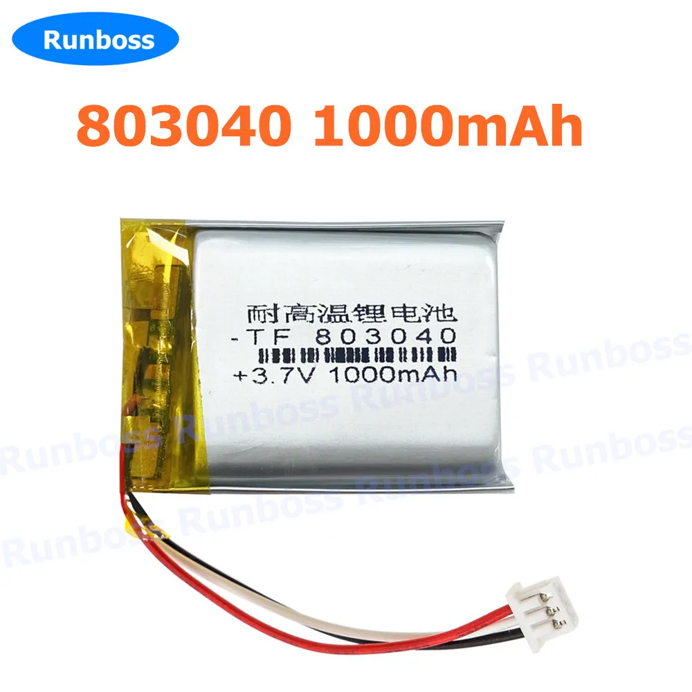 New 3.7V 1000mAh 803040 With JST 1.25mm 3pin Connector Li-Polymer Battery For AKG Y50BT P083040-Q02 GPS Driving Recorder Camera