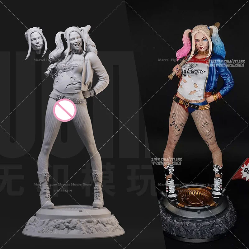 1/24 1/18 Scale DIY Self-assembled GK 3D Resin Un-panited Doll White Model Clown-style Makeup and Double Ponytails Crazy Harley
