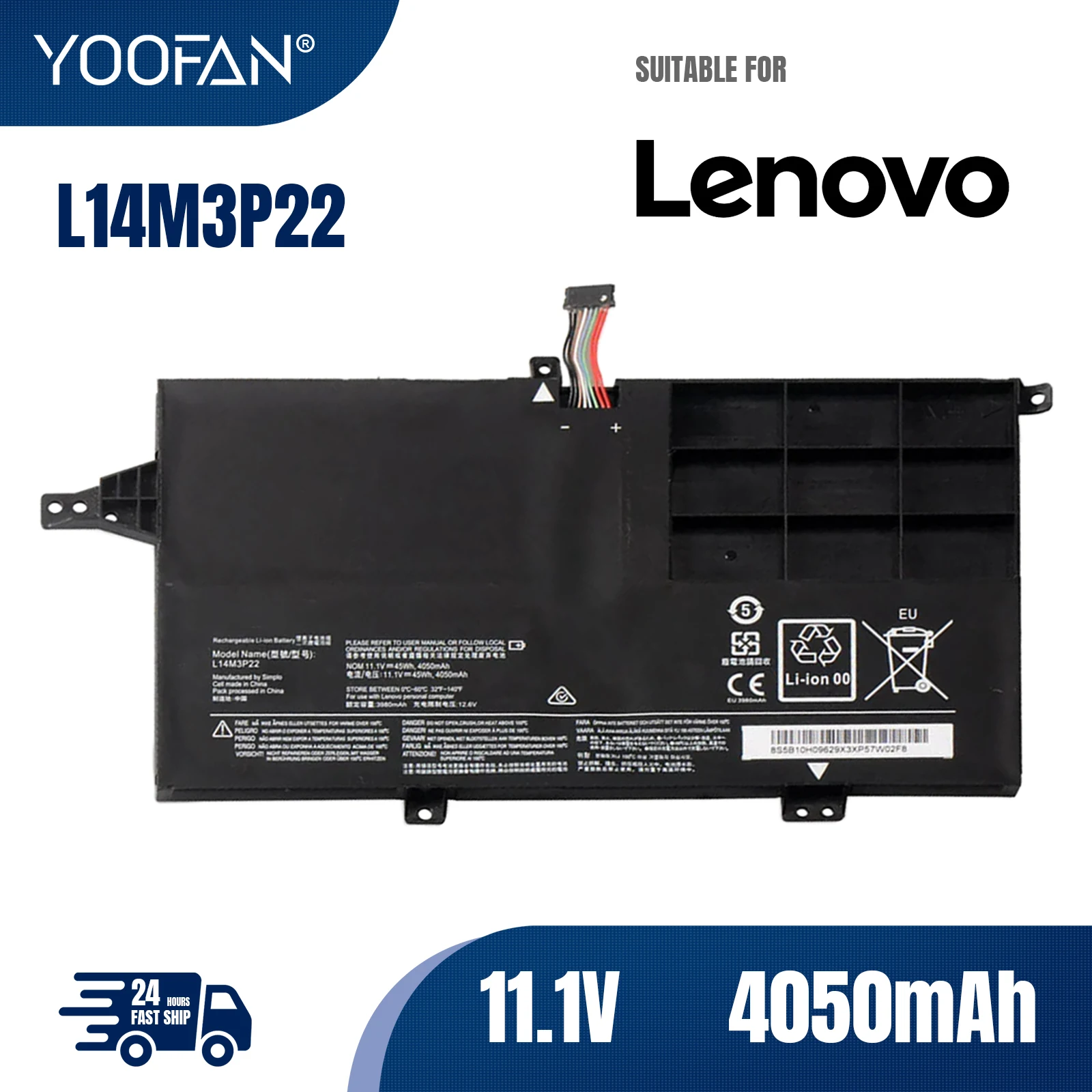 

YOOFAN L14M3P22 Laptop Battery for Lenovo K41-70 K41-80 M41-70 M41-80 L14S3P21 11.1V 4050mAh 45WH