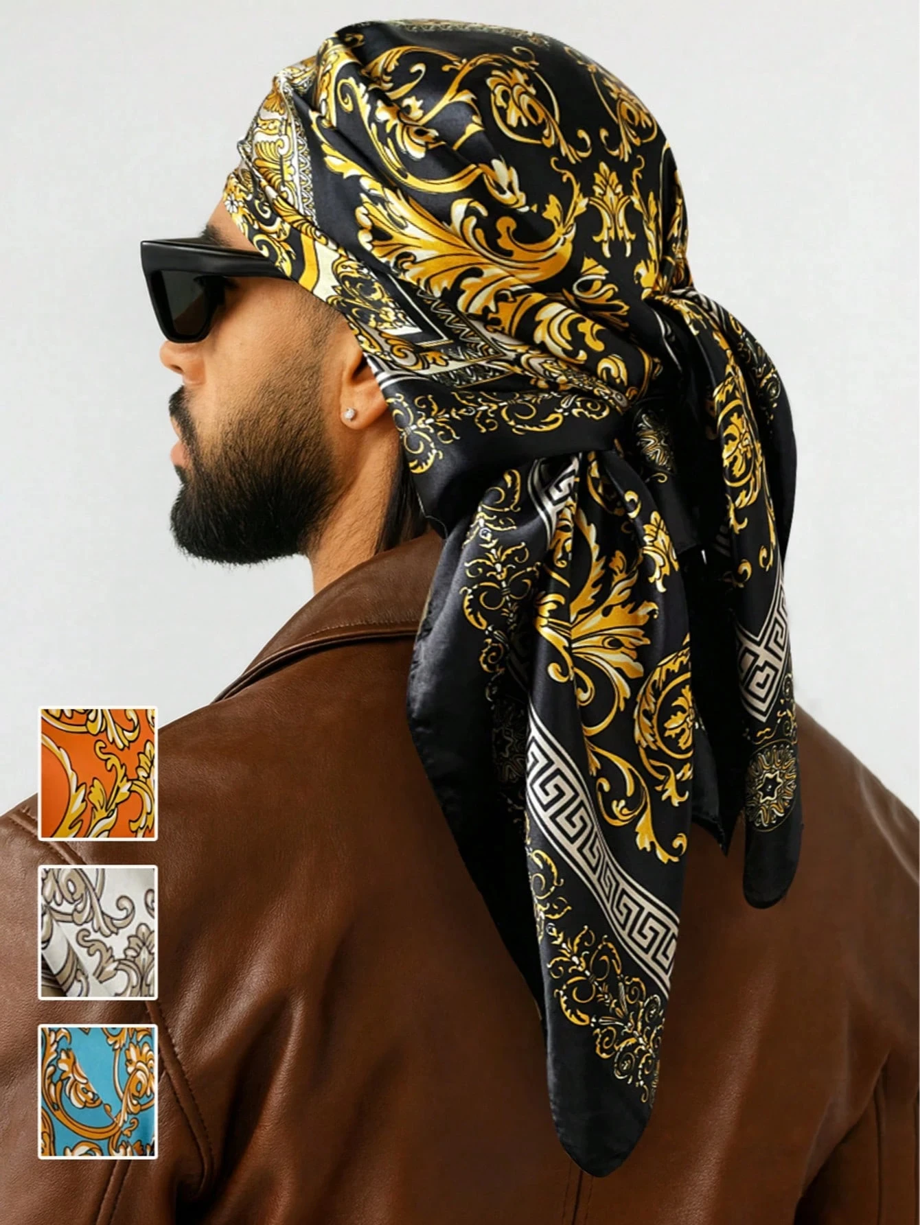 Neue Luxus Marke Satin Platz Männer Schal Druck Haar Band Mode Schal für Halstuch Bandana hip hop Farben Schal Stirnband