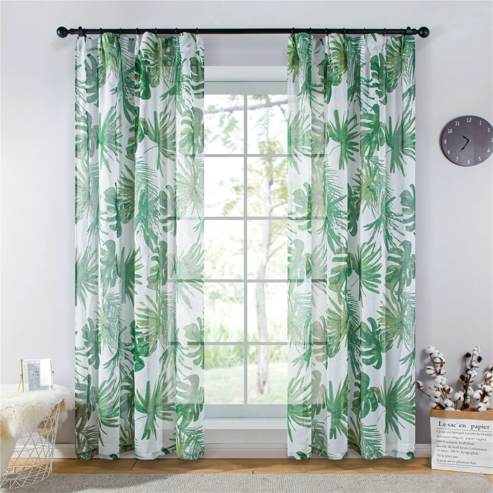 Window Sheer Curtains Flower Butterfly Monstera Pattern Basic Rod Pocket Panel for Bedroom Children Living Room Yard Kitchen