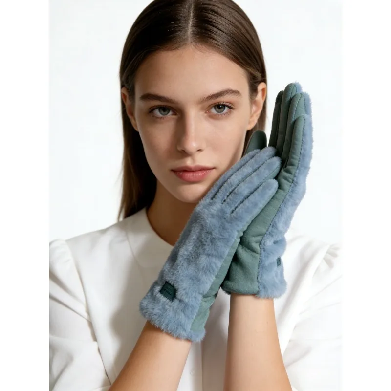 

Плюшевые перчатки для тепла, женские перчатки с полным пальцем, перчатки для вождения с сенсорным экраном, модные замшевые и морозостойкие перчатки