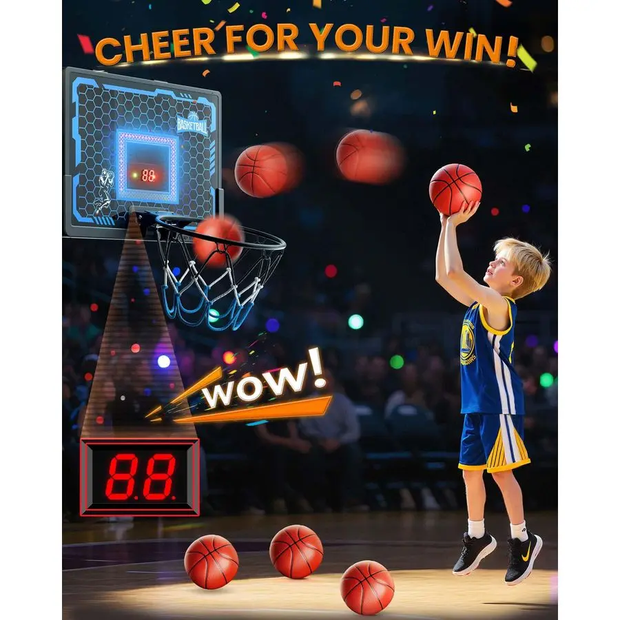 لعبة كرة السلة للأطفال برو كرة السلة هوب فوق الباب، 2026 طوق مطور جديد مع لوحة خلفية مضادة للتأثير، لوحة النتائج 4