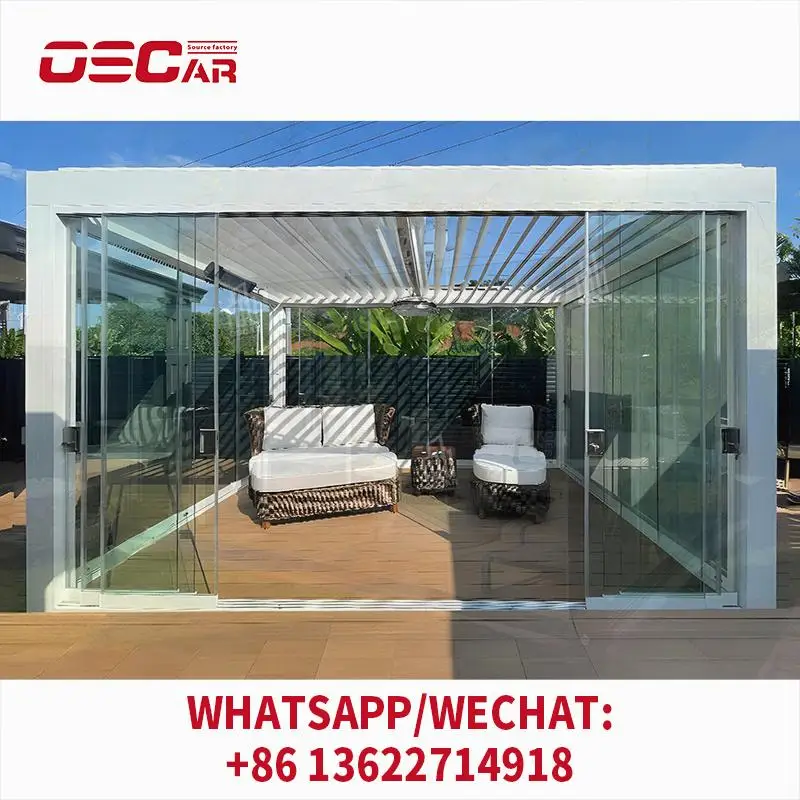 

Large Outdoor Shutter Sun Shade Motorized Awning Pop up Shelter for Restaurant Garden Patio pergola