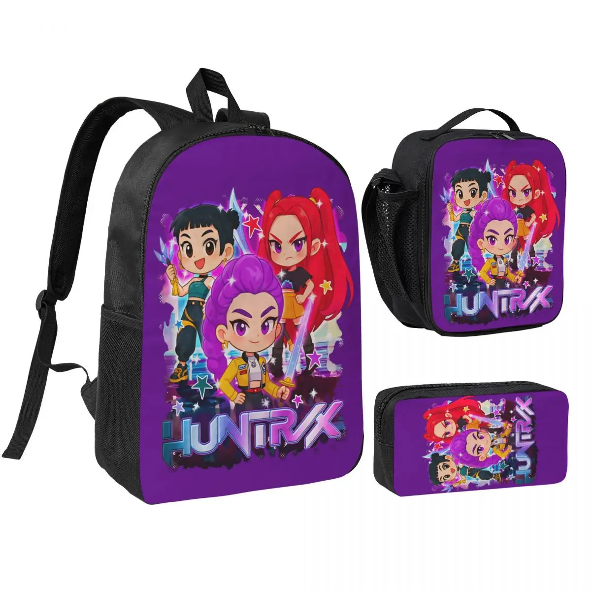 هنتركس فتاة فريق K-Kpop D-Demon H-Hunters 3 قطعة/المجموعة على ظهره للمراهقين كمبيوتر محمول حقائب من القماش حقيبة الغداء مقلمة #1