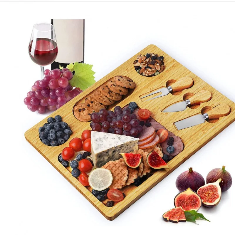 Multi-function Thickening Bamboo Wood Chopping Board Cheese Cutting Board with Knife and Fork Household Kitchen Tool Accessories