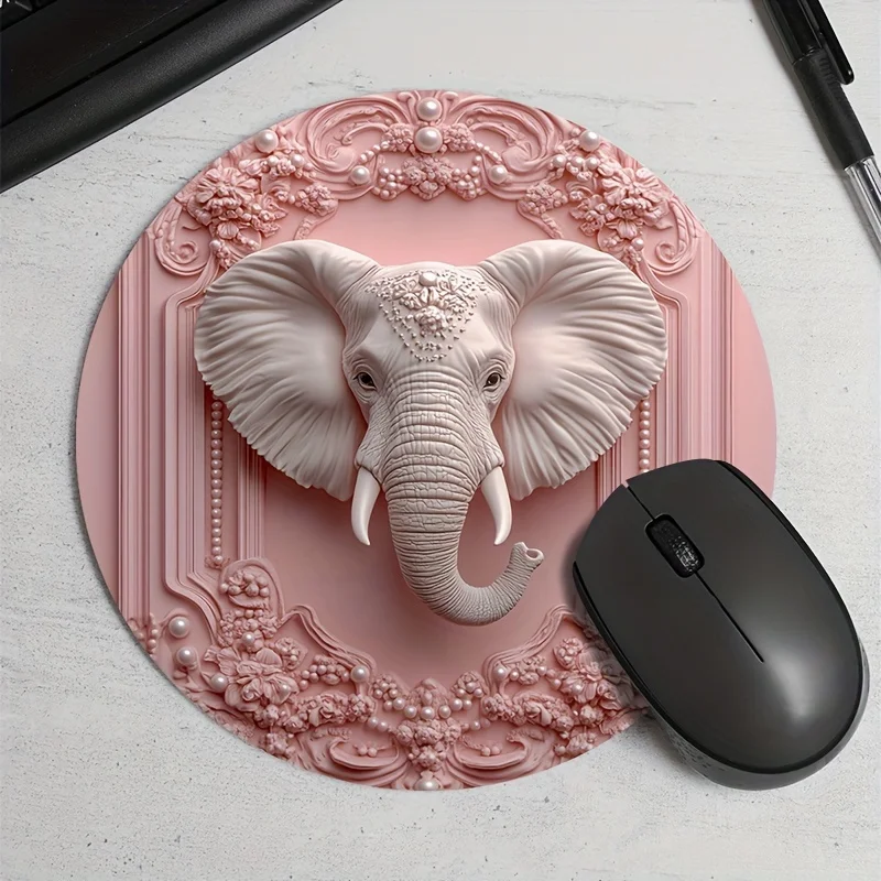 Mouse pad redondo com padrão de elefante colocado aleatoriamente, base de borracha antiderrapante, portátil, escritório, computador, notebook, acessórios para pc