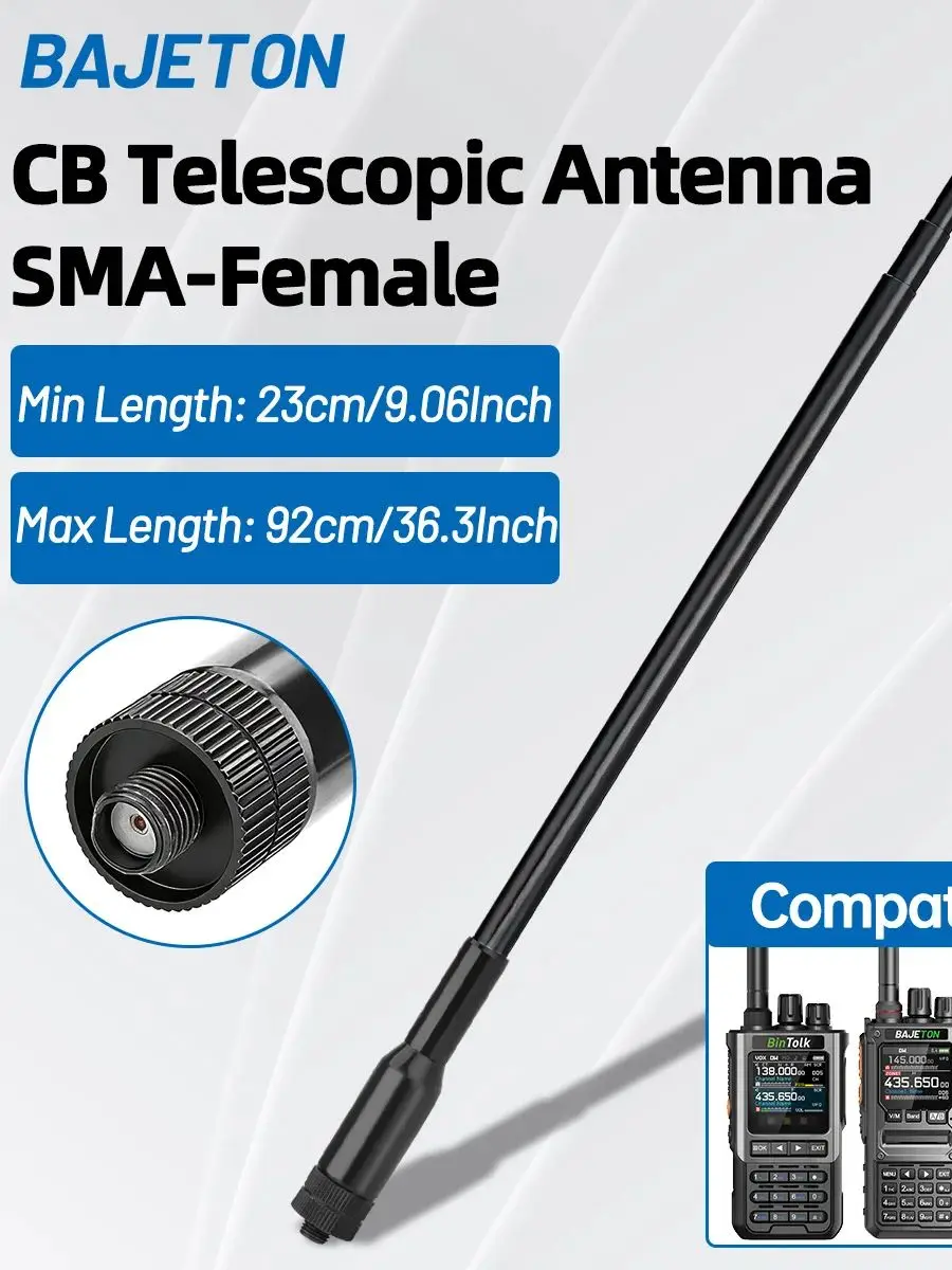 BAJETON CB Radio Antenne 27MHz SMA-Vrouwelijke Telescopische Walkie Talkie Voor BAJETON BJ-9000 BJ-7800 BJ-8300 Radtel RT-950PRO Radio - afbeelding 2