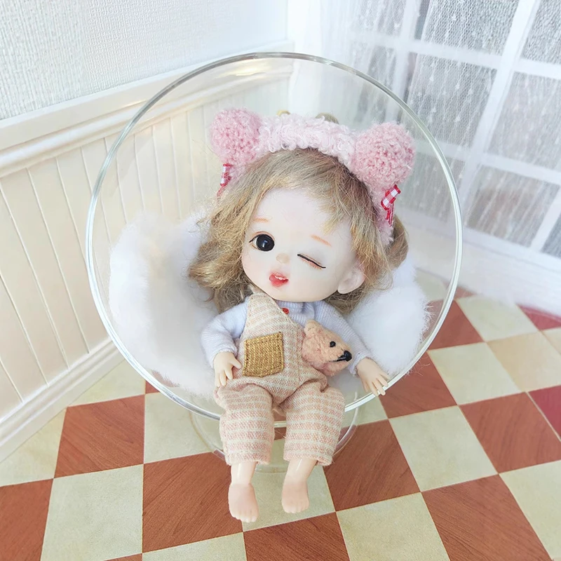 1/12 Dollhouse Miniature Glass Lounge Chair W/Plush Pad Doll Sofa Chair Furniture Decoration Dolls House Living Room Accessories