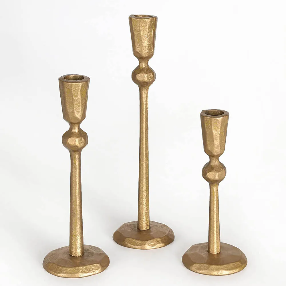 Antique Brass Iron Taper Candle Holder - Set of 3 Decorative Candle Stand, Candlestick Holder for Wedding, Dinning, Party