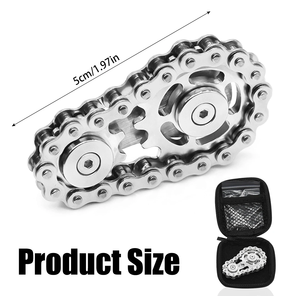 Bicycle Chain Finger Spinner Stainless Steel Sprocket Chain Gear Fidget Spinner Toy for Adults Office Stress Relief Focus Tool