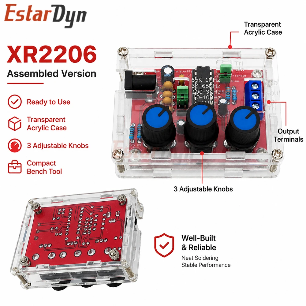 Estardyn XR2206 Function Signal Generator Board 1Hz-1MHz Adjustable Waveform Module for Electronics DIY Experiments