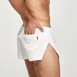 Seobean-pantalones cortos de algodón para hombre, pantalón corto para uso doméstico, abertura lateral, ocio