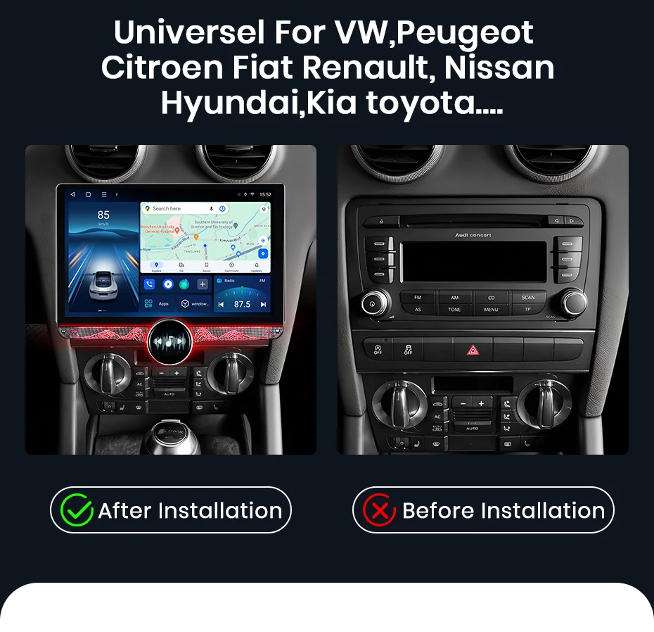 Junsun 11,5 Zoll 2K Touchscreen Kabelloses CarPlay für Apple Universelles Autoradio Android Auto Stereo Multimedia-Videoplayer Intelligente Fahrzeugsysteme 2 Din Autoradio-Haupteinheit GPS-Navigation BT 4G WIFI 8-Kern FM AM DSP RDS SWC DAB – Detail 4