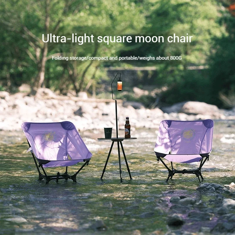 Defthike Ultra Light Square Chair Outdoor Hiking Motorcycle Camping Lightweight Moon Chair Aluminum Alloy Convenient Folding