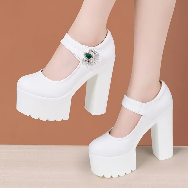 Zapatos de tacón elegantes con plataforma de fondo grueso, tacones altos de 14cm para mujer, talla pequeña 32-43, otoño 2024, zapatos de modelo Formal de oficina con tacón de bloque