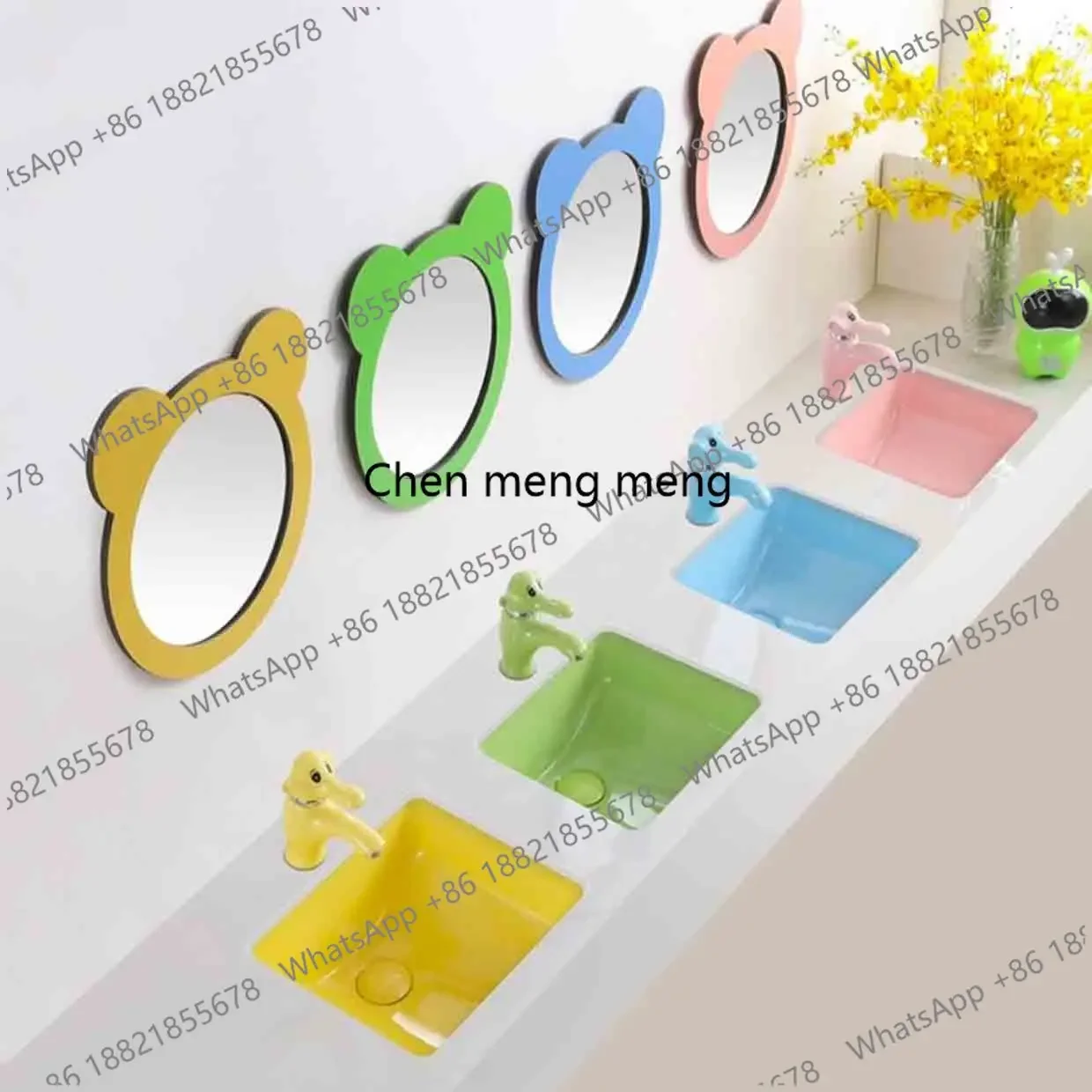 New arrive Kindergarten Ceramic Color Children's Square Under Counter Sinks School Washbasin Small Embedded Cartoon Wash Basin W
