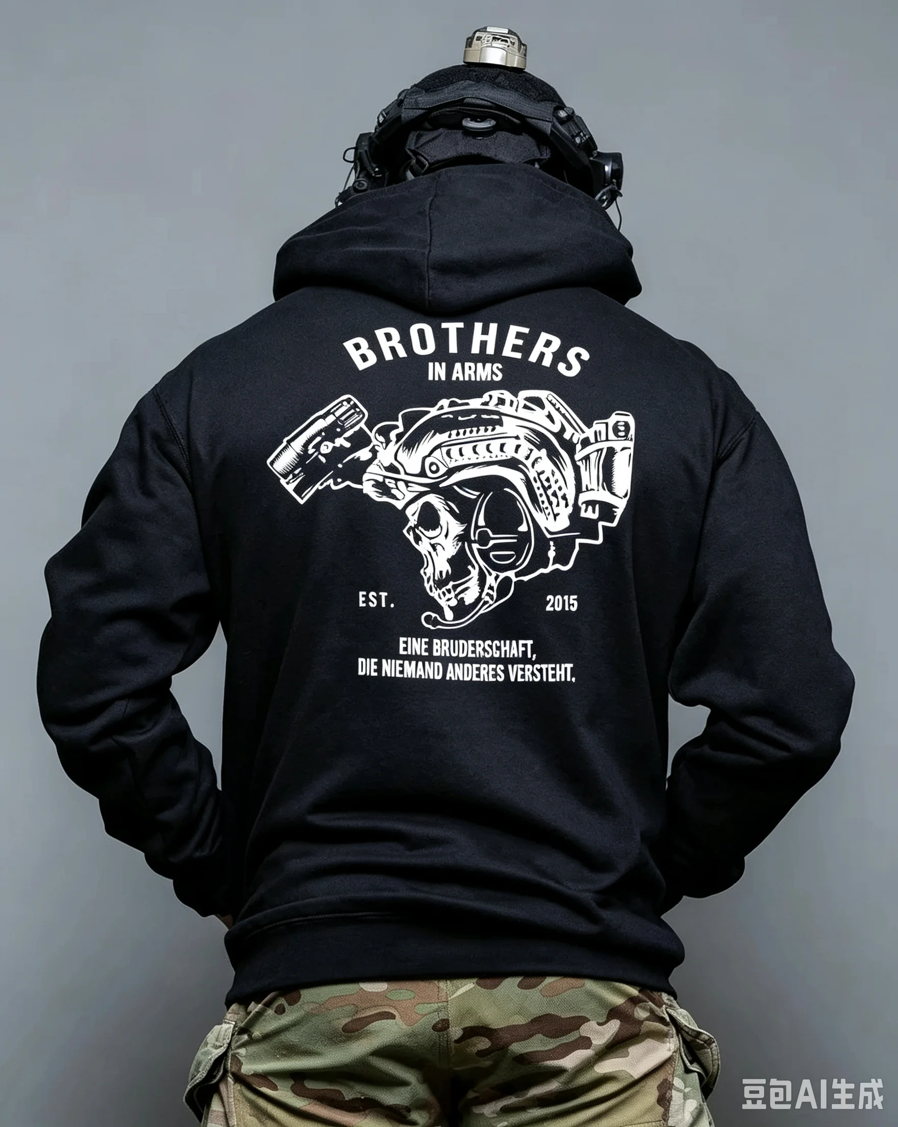 New men's brotherhood pattern printed American street hip-hop hardcore cool and trendy fall and winter fleece hooded sweatshirt.