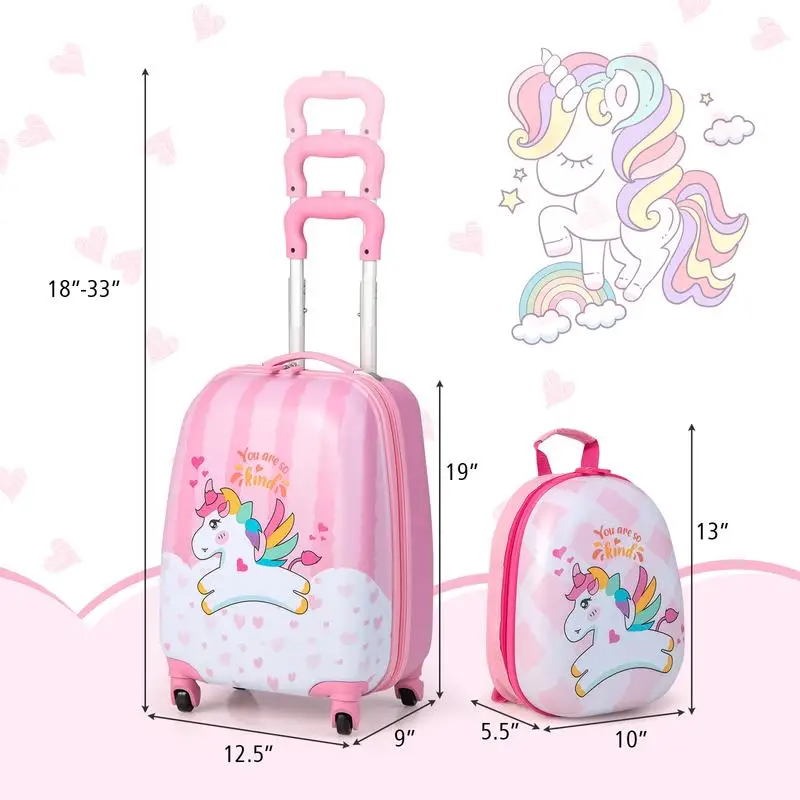 

2 Pieces 12 Inch 16 Inch Luggage Set with Backpack and Suitcase for Travel-Lovely Unicorn