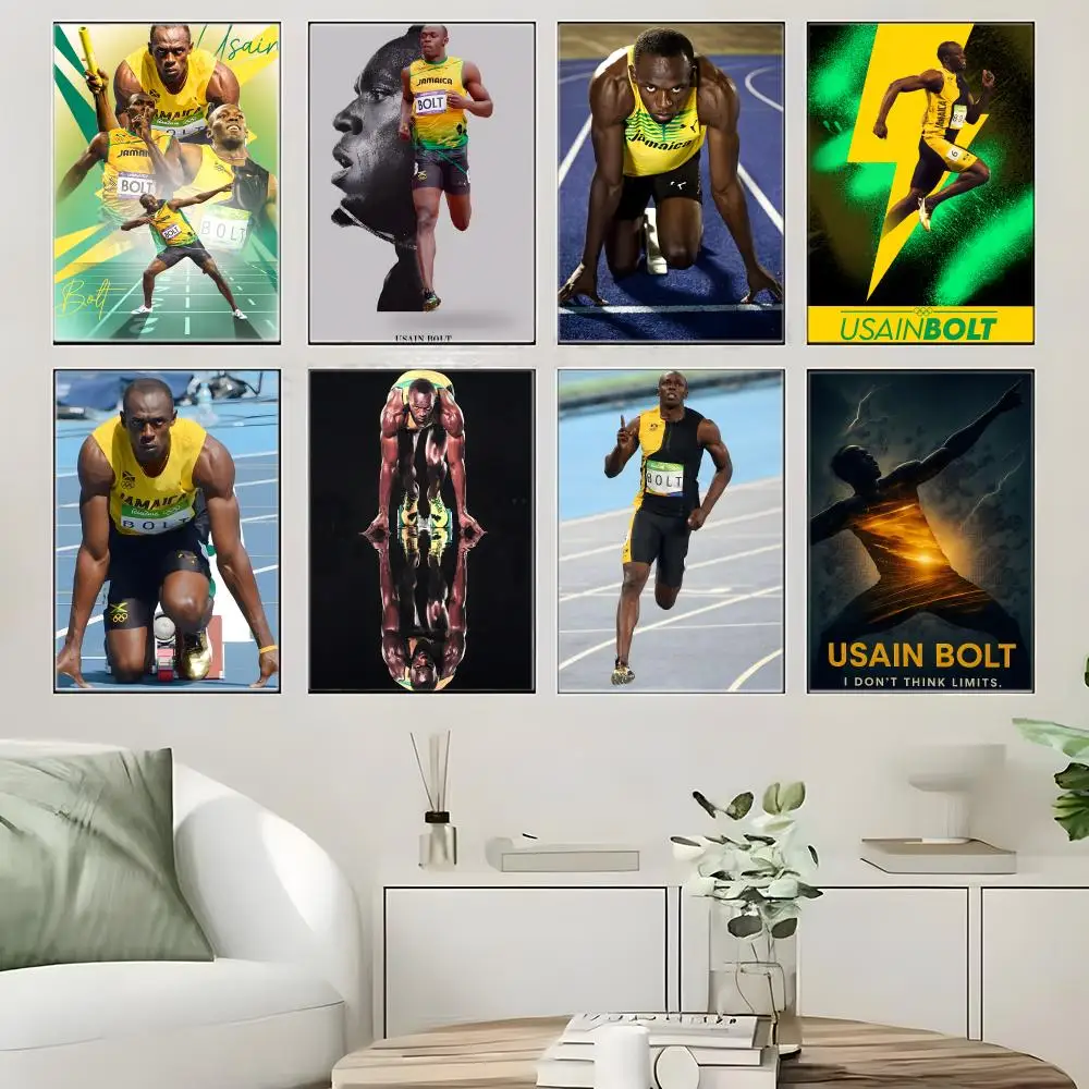 Athlete U-Usain Bolt Poster  Self-adhesive Art Waterproof Paper Sticker Coffee House Bar Room Wall Decor