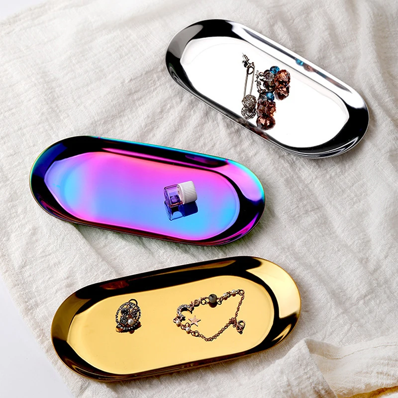 1PC new Nordic Style Gold Dining Plate Stainless Steel Dessert Plate Nut Fruit Cake Tray 17.9*8.5cm