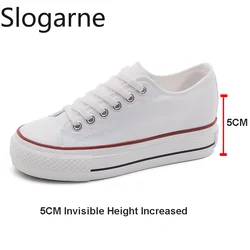 Students Spring Autumn Sneakers 2026 New Women 5CM Thick Sole Invisible Height Increased Canvas Shoes Girls Casual Sports Shoes