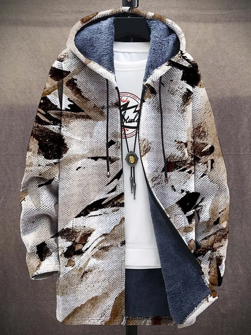 Ink Moon Landscape Unisex Plush Thick Long-Sleeved Sweater Cardigan Coat Men's Thick Warm Jacket