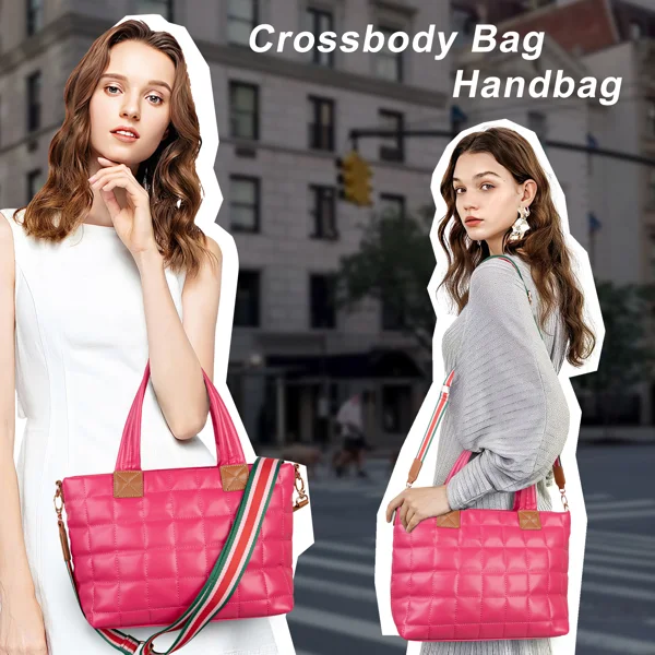 

Puffer Tote Bag for Women with Zipper, Quilted Puffy bag Lightweight Crossbody Hobo Padded Handbag with Strap-Orange