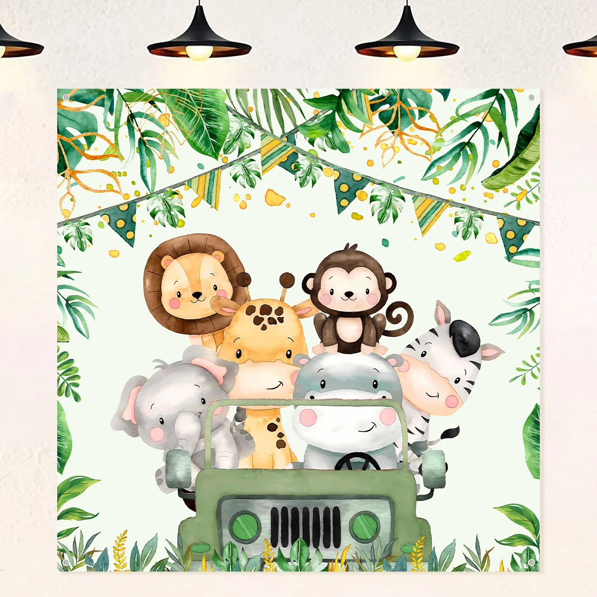 120x120cm Polyester Jungle Safari Backdrop 1st Wild One Newborn Baby Boy Birthday Party Photozone Family Shoot Photo Background