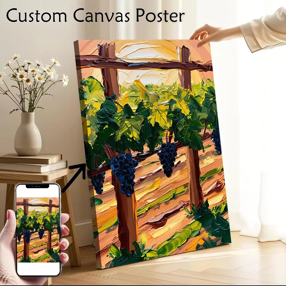 Impressionistic Grapes Vineyard Oil Painting Canvas Wall Art Poster Custom Photo Print Modern Painting for Fans Room Ornaments
