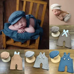 Newborn Photo Shooting Costume Summer Casual Soft Knitting Peaked Hat+Rompers Pants 2pcs/sets Baby Souvenirs Shooting Clothing