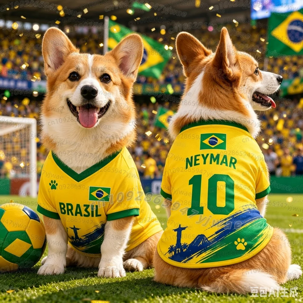 2026 Katzen- und Hunde-Fußballtrikot BRASILIEN Flaggen-Print NEYMAR Nr. 10 große Hunde-Basketball-Trikots, Welpen-T-Shirts, Haustier-Katzen-Shirts – Detail 6