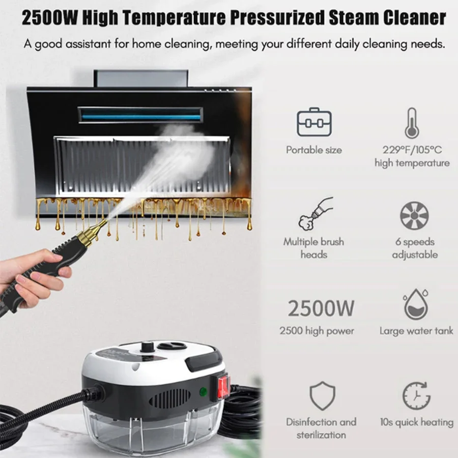 2500W Steam Cleaner High temperature Jet Washer Range Hood For Air Conditioner Kitchen Car Cleaning Machine Home Appliances 220V