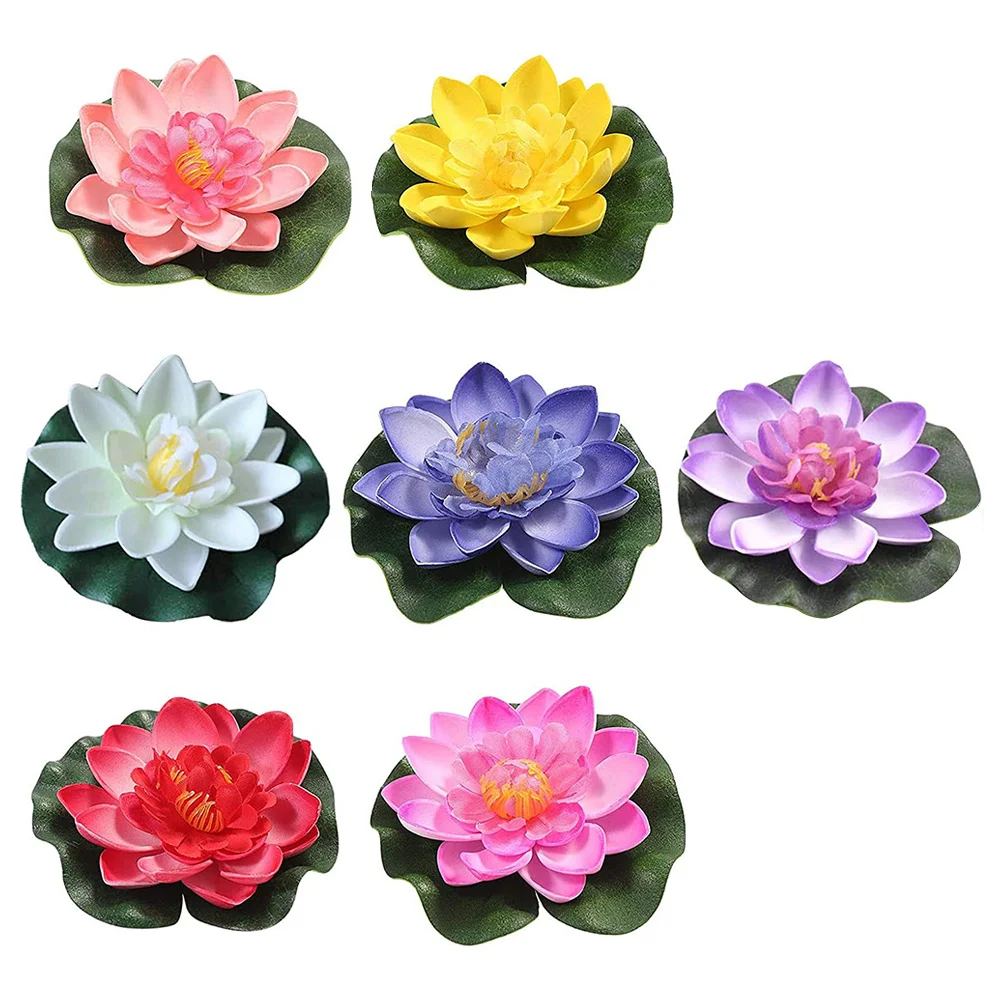 

7Pcs Artificial Lotus Decor Realistic Floating Lotus Pool Water Surface Decoration Pond Fountain Garden Hydroponic Ornament