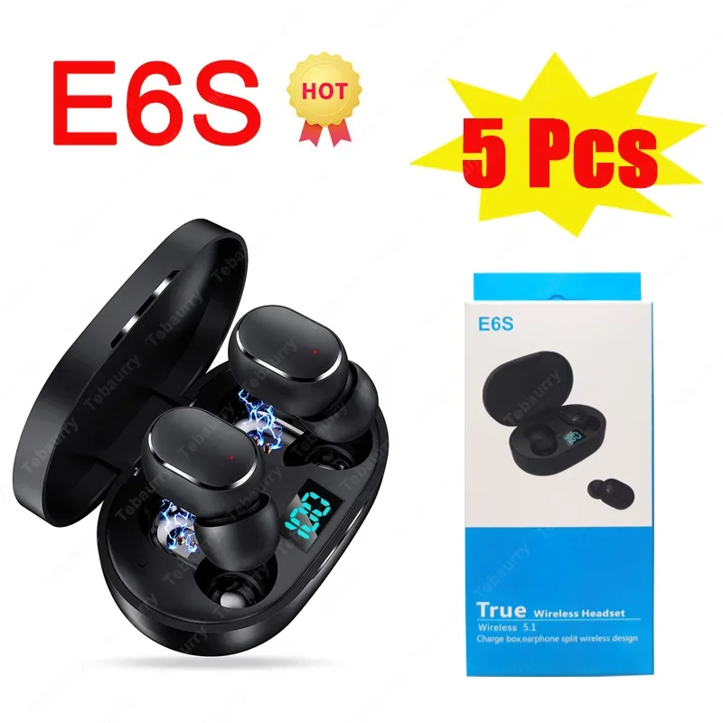 

5Pcs Wholesale E6S TWS Bluetooth 5.3 Earphones Wireless Headphone Stereo Headset Bass Earbuds with Microphone for Smartphone