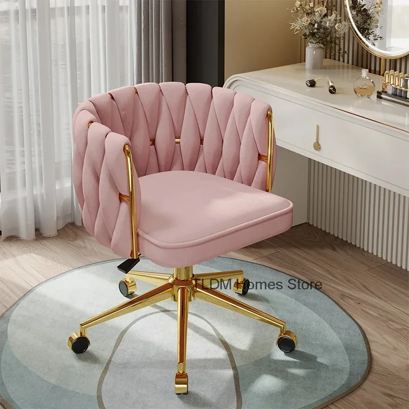 Nordic Luxury Velvet Living Room Chair Computer Chair Bedroom Dressing Stool Front Desk Office Chair INS Anchor Makeup Chair