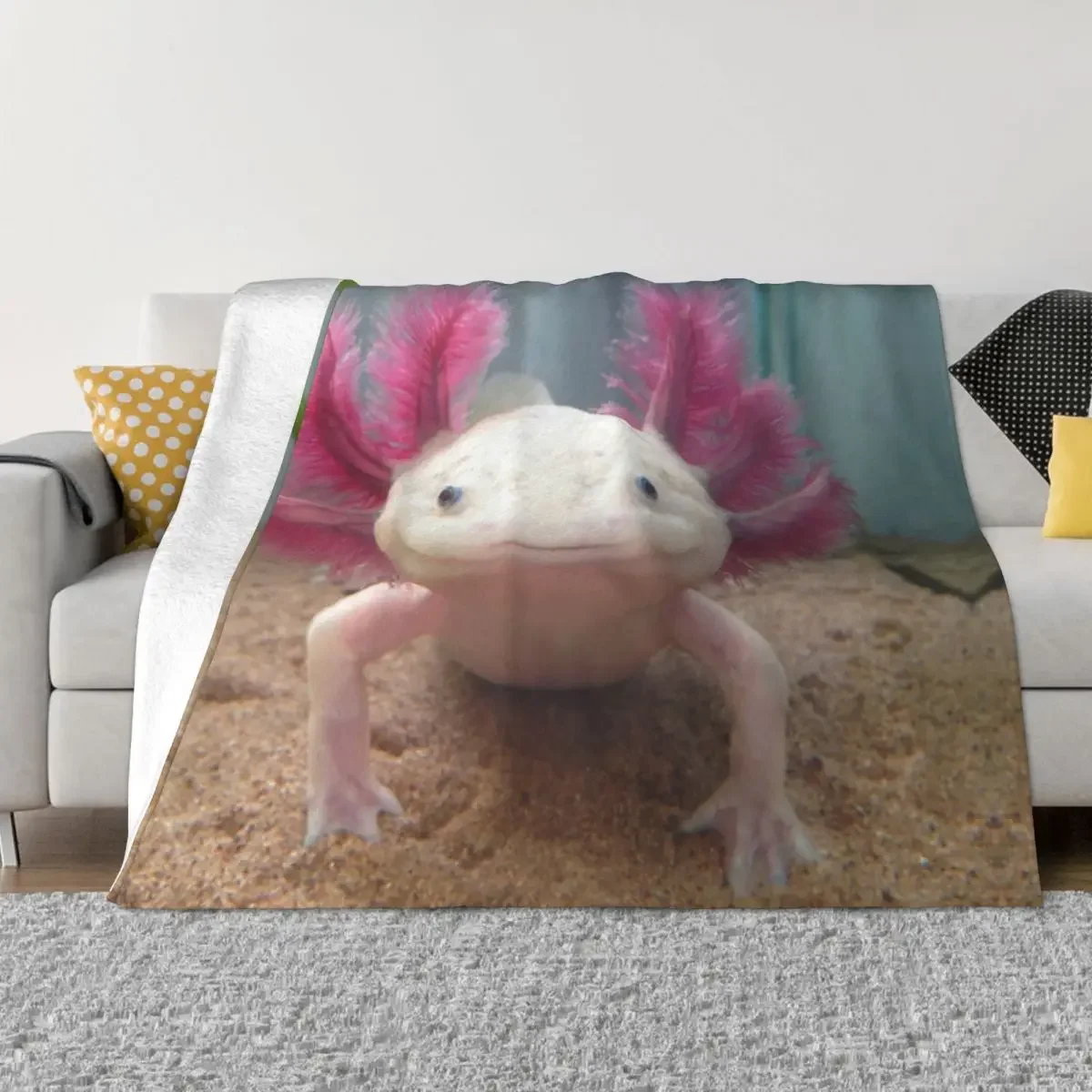 Smiling Axolotl Blankets Velvet Kawaii Salamander Ultra-Soft Throw Blanket for Airplane Travel Bedroom Quilt