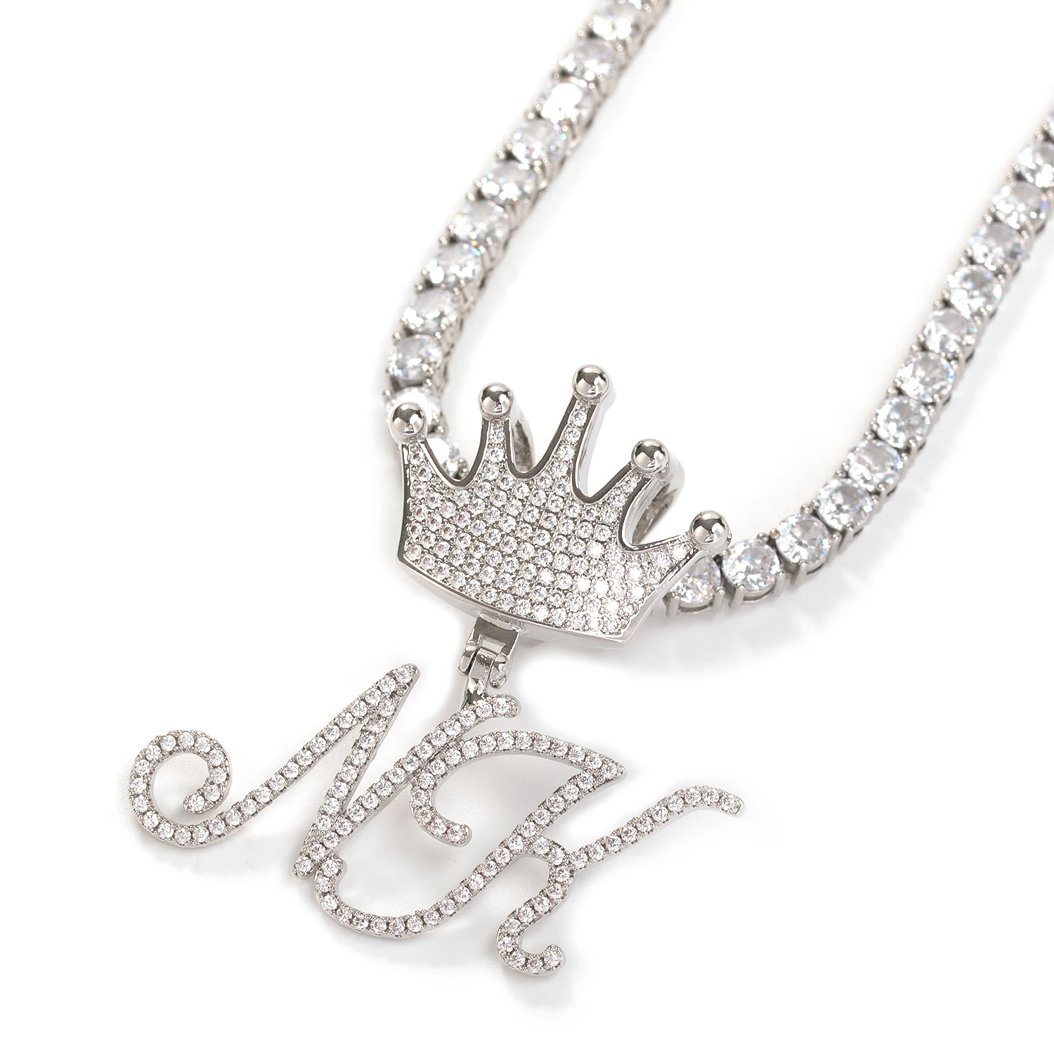 

Uwin Customized Crown Bail Cursive Letters Pendant Necklace Iced Out AAAAA Cubic Zircon Name Necklaces Fashion Jewelry for Gift