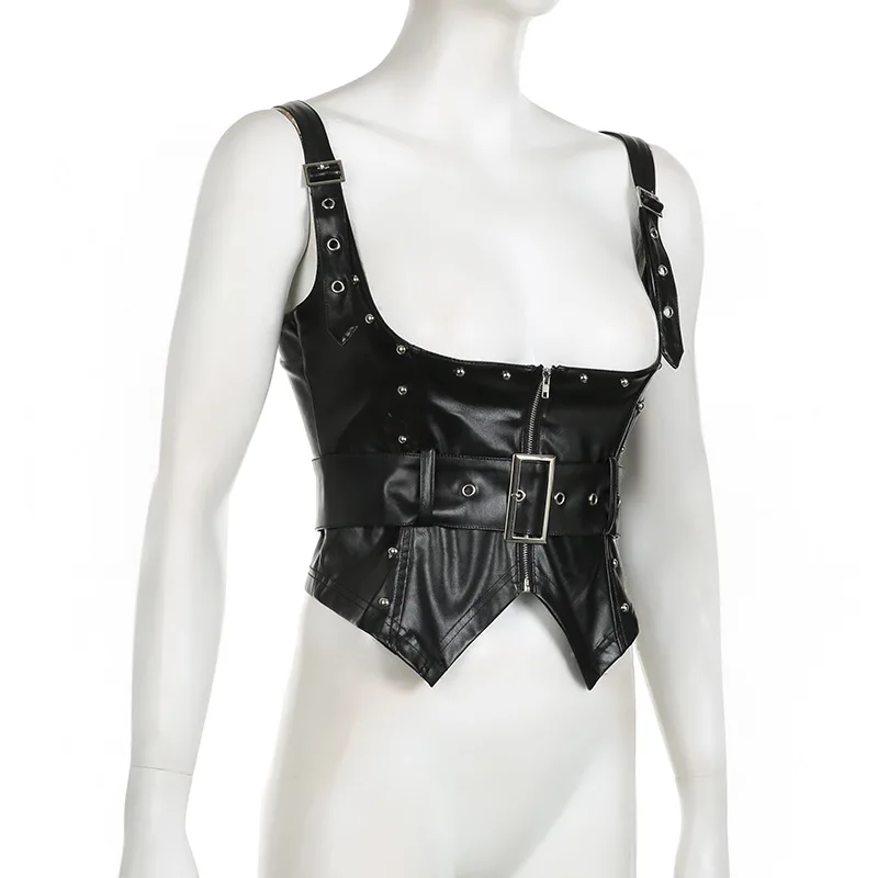 Punk Gothic Cummerbund Vrouwen Zwart Pu Lederen Rits Oogje Gesp Riem Bustier Mode Streetwear Taille Korset Accessoires