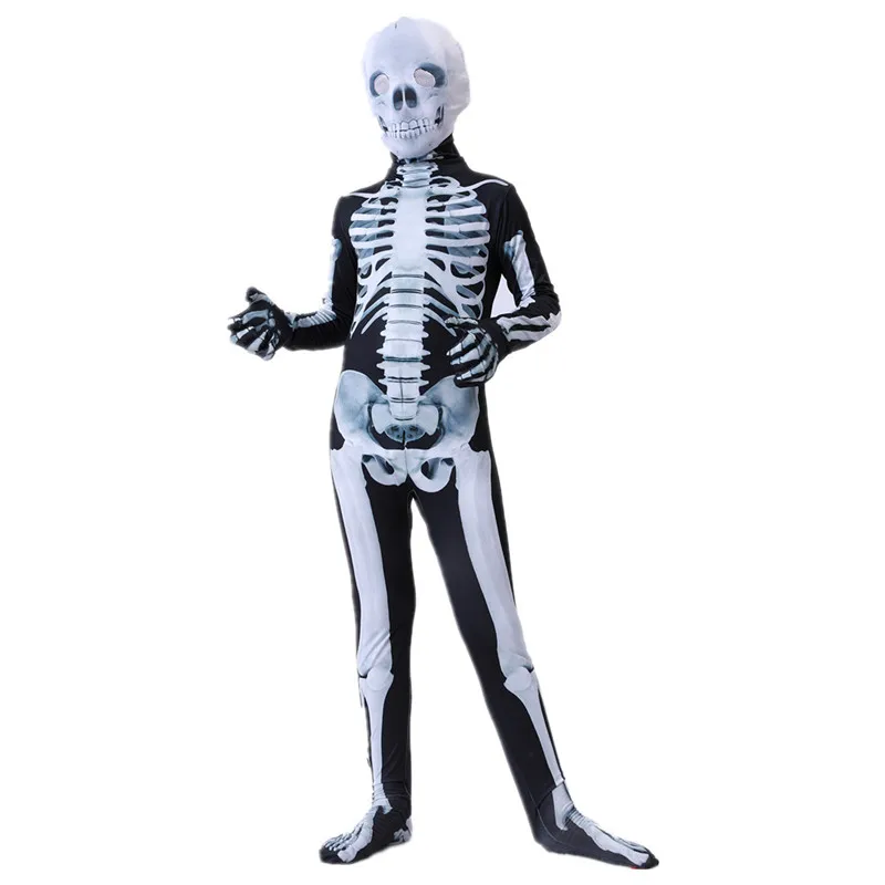 Mens Womens Halloween Skeleton Costume Full Body Jumpsuit with Scary Mask for Party Performance Adult Horror Character Performan