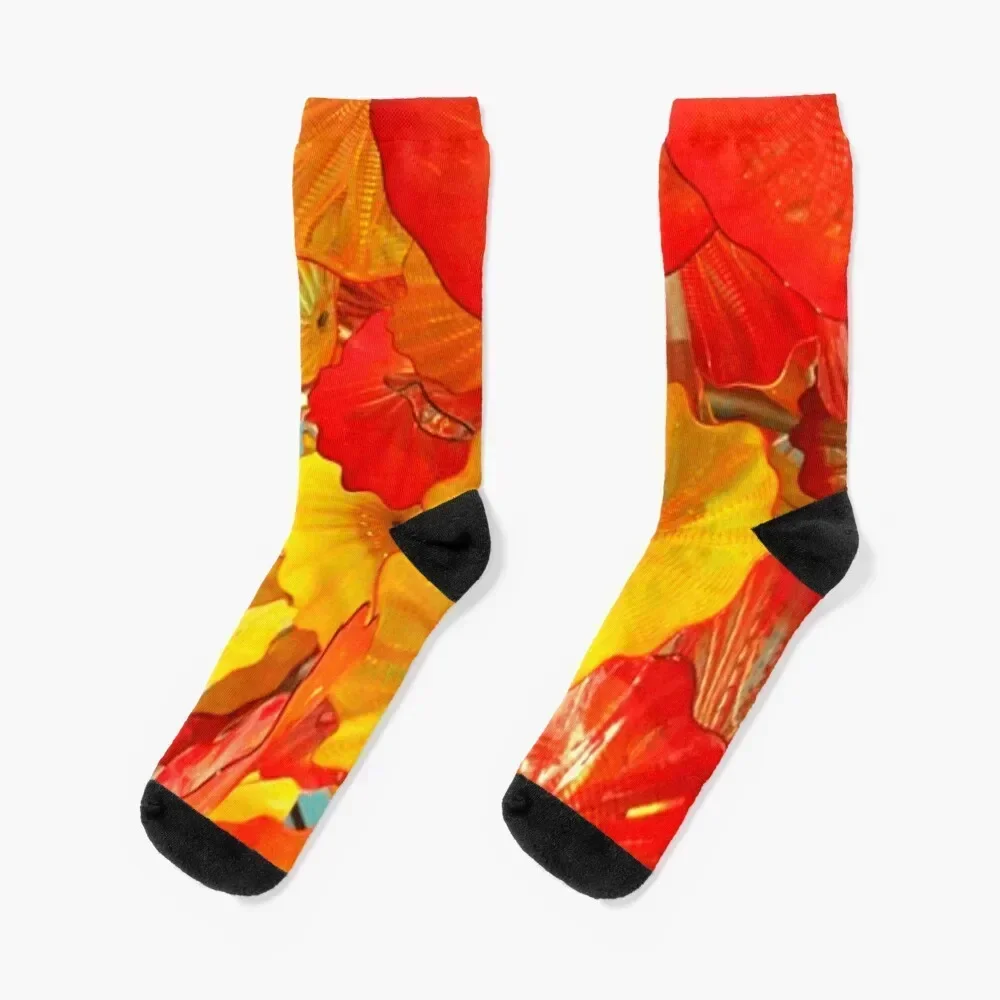 Chihuly Art Red And YellowA-line Dress Socks man colored custom Hiking boots Socks For Girls Men's