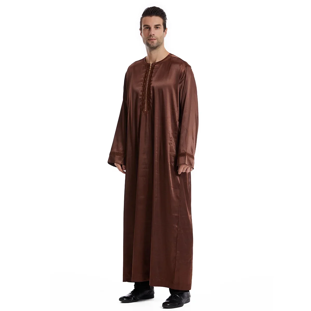 Eid Muslim Men Jubba Thobe Mens Zipper Up Long Dress Islamic Ramadan Long Robe Saudi Musulman Wear Abaya Caftan Dubai Arab Dress