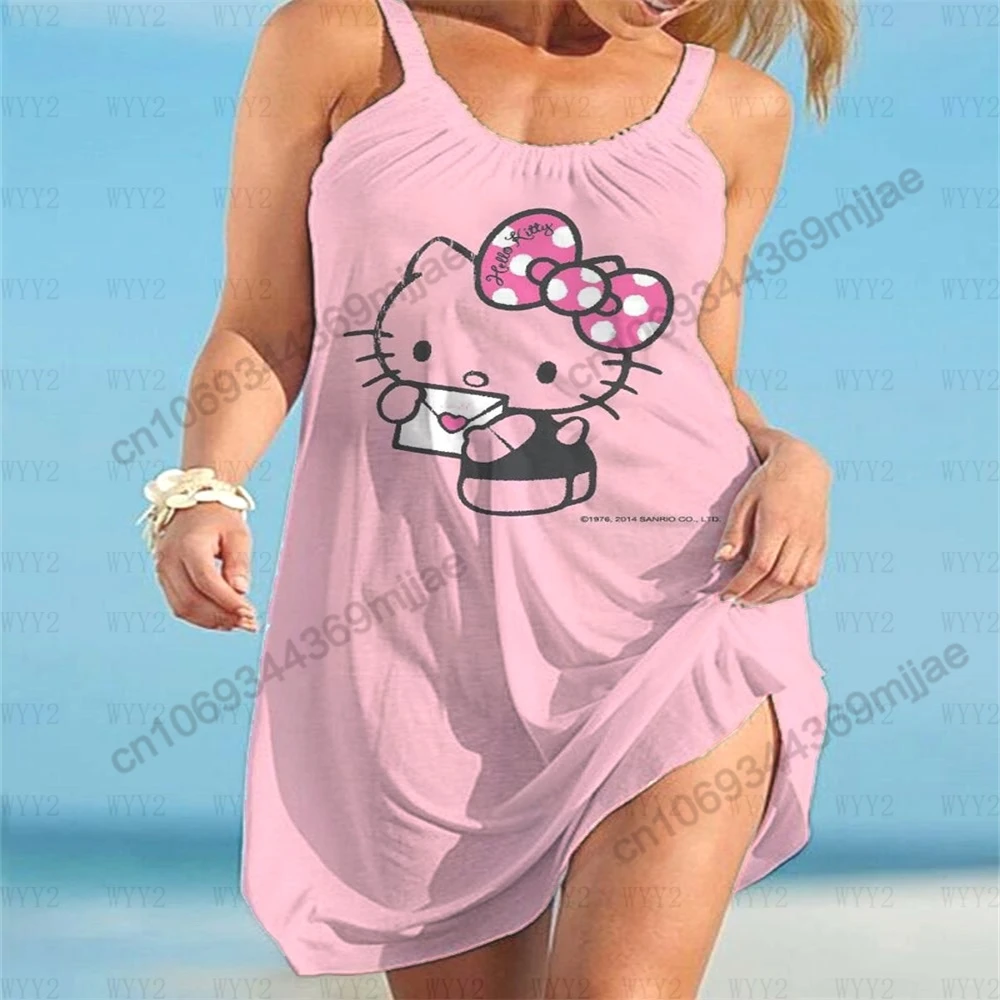 HelloKitty-vestido feminino de praia de verão, roupa feminina, vestidos de festa Y2K, novo zevity, 2023