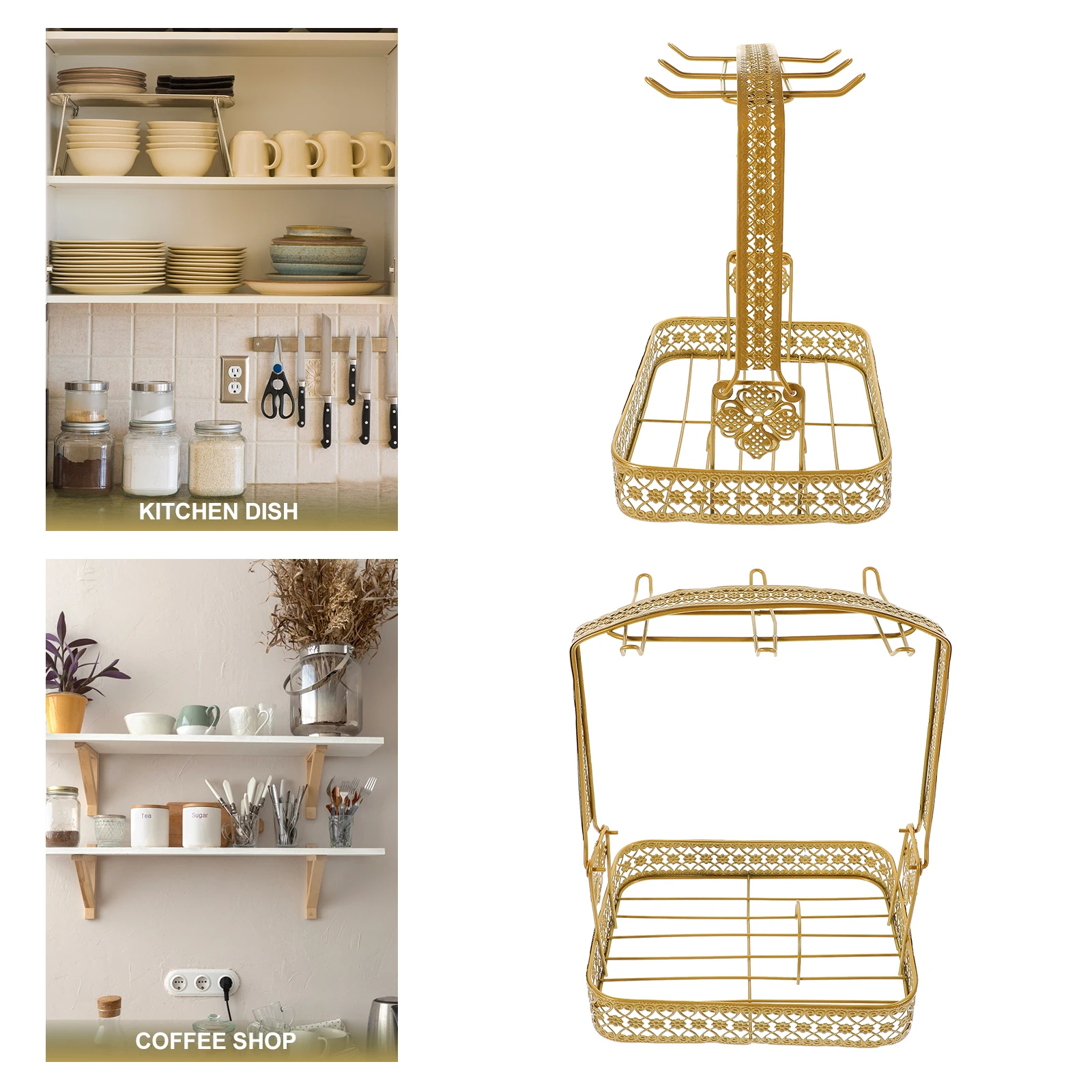 

Coffee Cup Holder Metal Saucer Rack Stand Mug ganizer Cabinet Tea Plate Shelf Storage Display Home