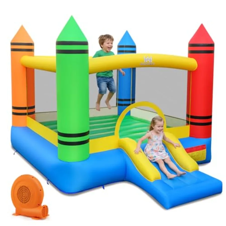 

Inflatable Bounce House 12ft L x 9ft W x 6ft H Indoor Outdoor Party Castle with Large Jumping Area Fun Slide Blue Includes Blow
