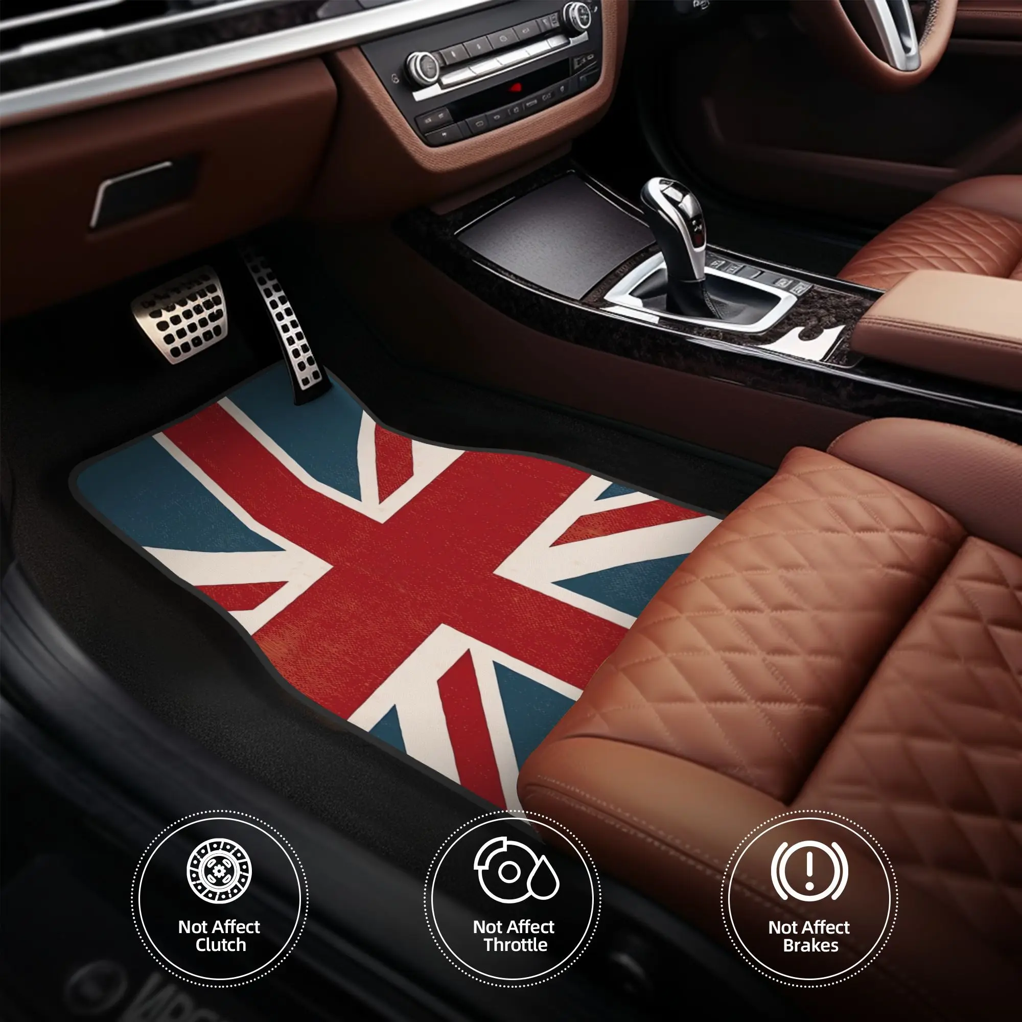 4pcs Union Jack UK Flag Weathered Look Car Floor Mats, Durable Polyester Fiber, Fit For Cars, Ideal Gift, Vehicle Interior Mats,