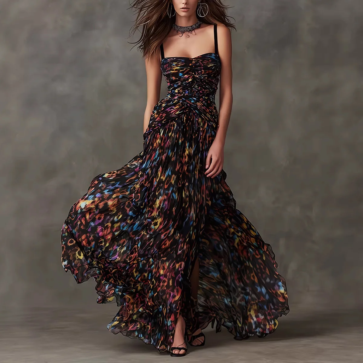 

Women Summer Printed Suspender Dress Elegant Sleeveless Slim Maxi Robes 2026 New Ladies A-Line Party Holiday Dresses Vestidos